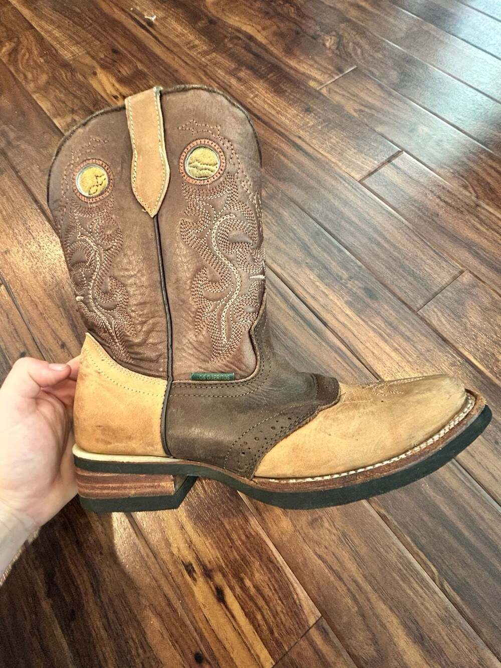 Los Gueritos Two-Tone Square Toe Western Leather Cowgirl Boots, size 39 - Picture 8 of 15